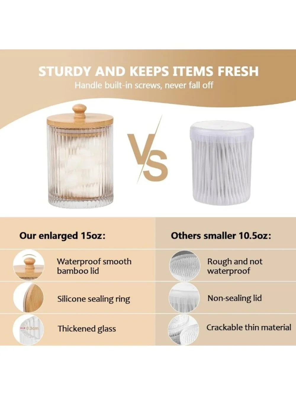 3 Pack Clear Bathroom Organizers - Cotton Swab, Floss & Cotton Ball Holders